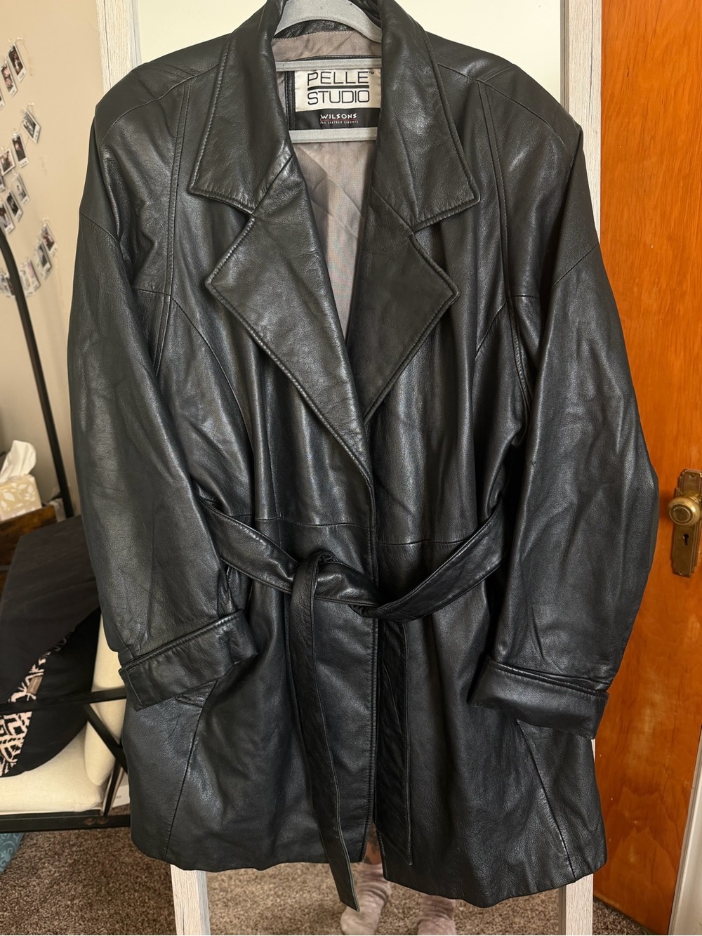 PELLE STUDIO Men’s Black Leather Trench Coat